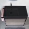 Console Sink Vanity With Matte Black Ceramic Sink and Grey Oak Drawer, 35